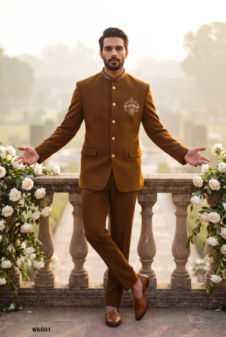 Brown Outluk Wedding Vol 68 Lachaka Hand Work Mens Jodhpuri Suit W6801.